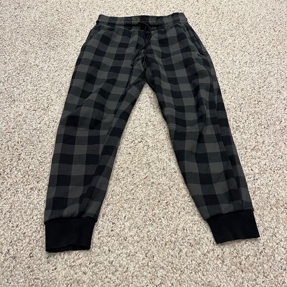 Fabletics Men's Plaid Jogger Pants Sz M Gray Lounge Active Drawstring - Picture 1 of 5